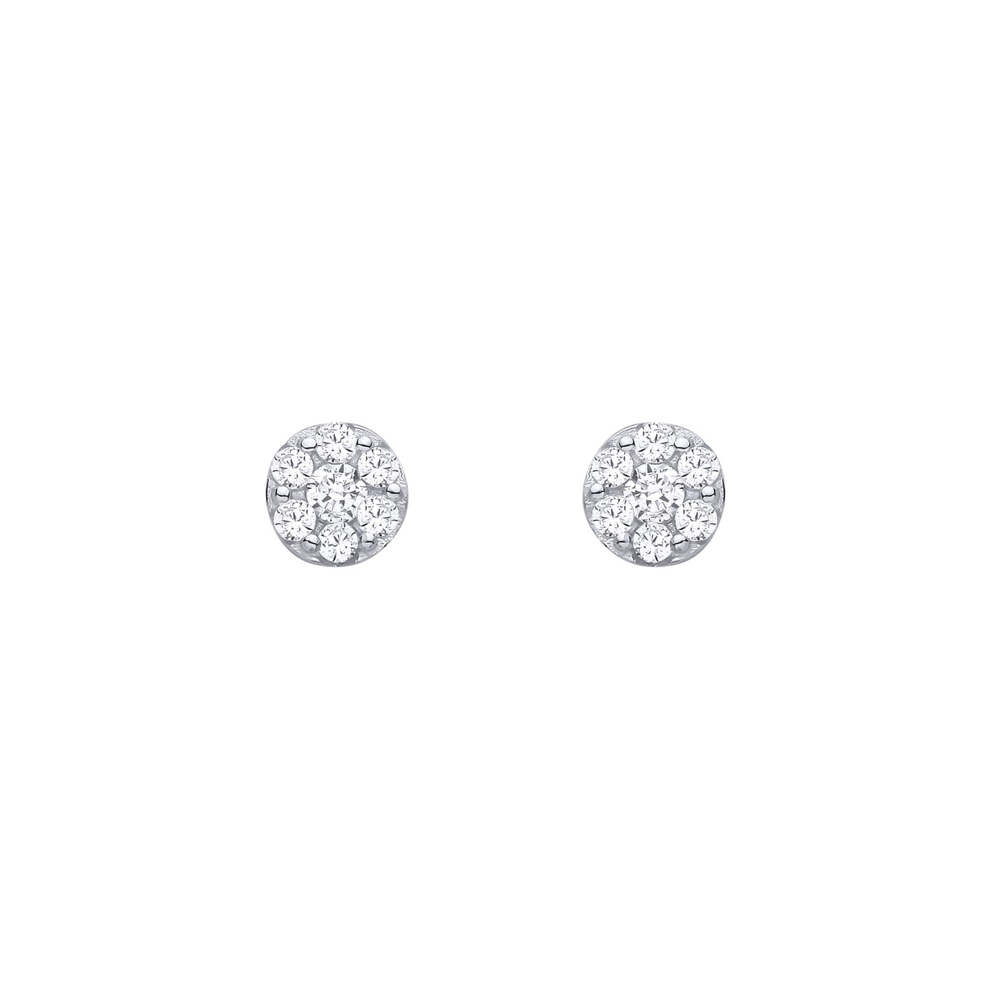 Silver  CZ 7-Stone Daisy Cluster Round Disc Stud Earrings - EAG1463