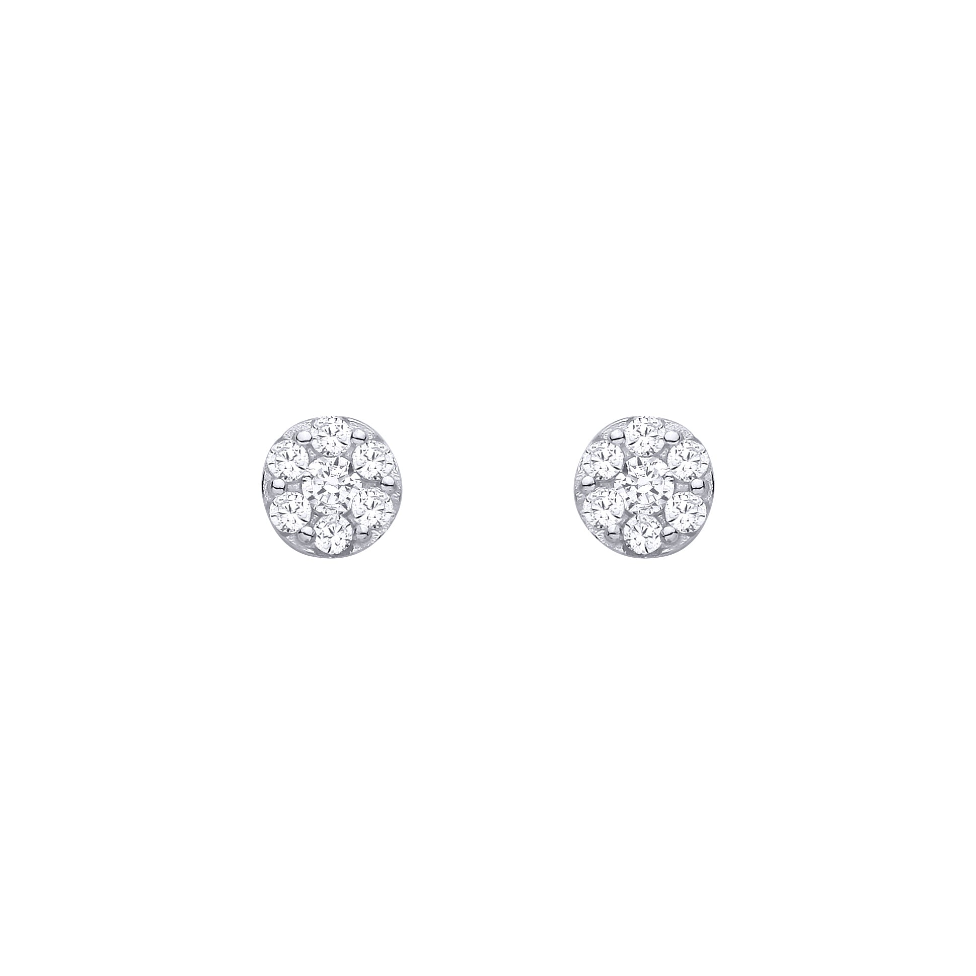 Silver  CZ 7-Stone Daisy Cluster Round Disc Stud Earrings - EAG1463