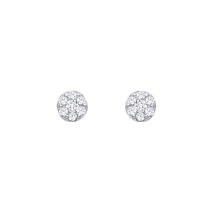 Silver  CZ 7-Stone Daisy Cluster Round Disc Stud Earrings - EAG1463