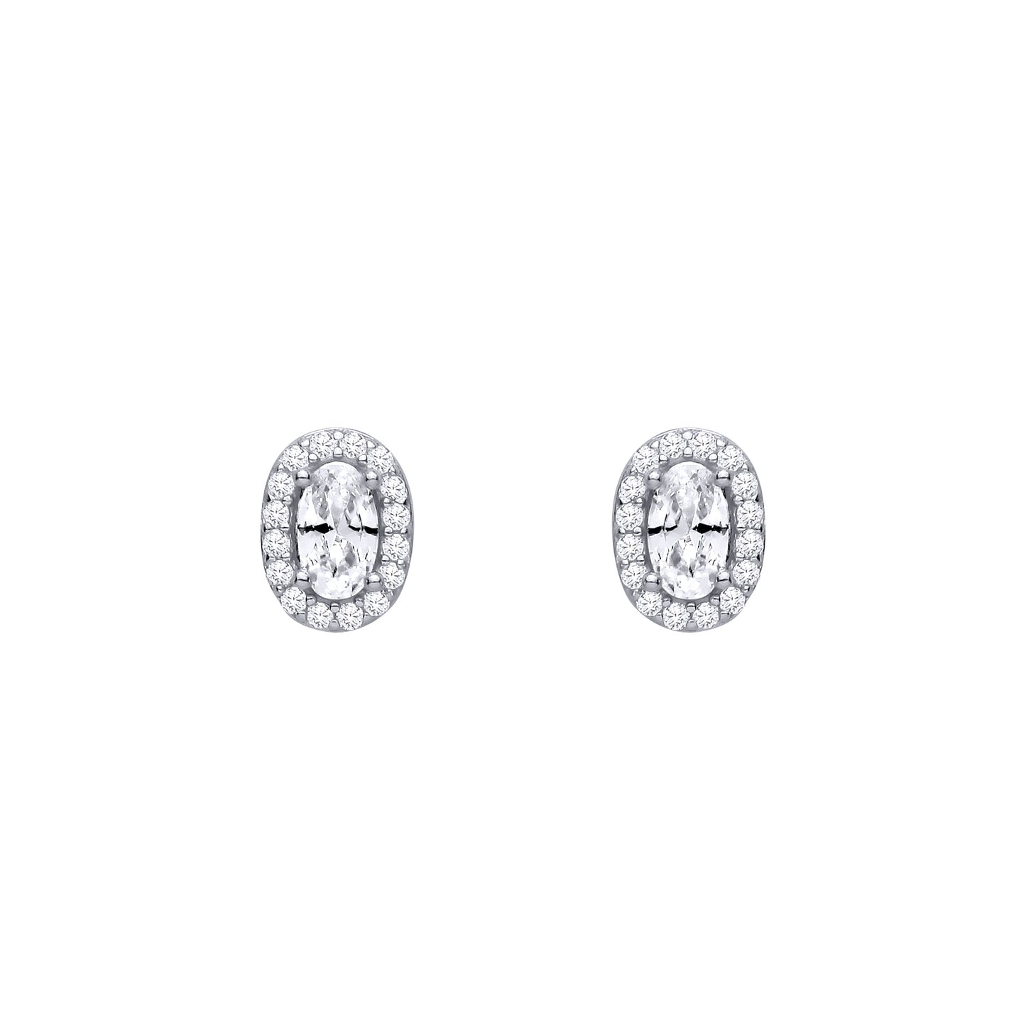 Silver  Oval CZ Oval Halo Solitaire Cluster Drop Stud Earrings - EAG1464