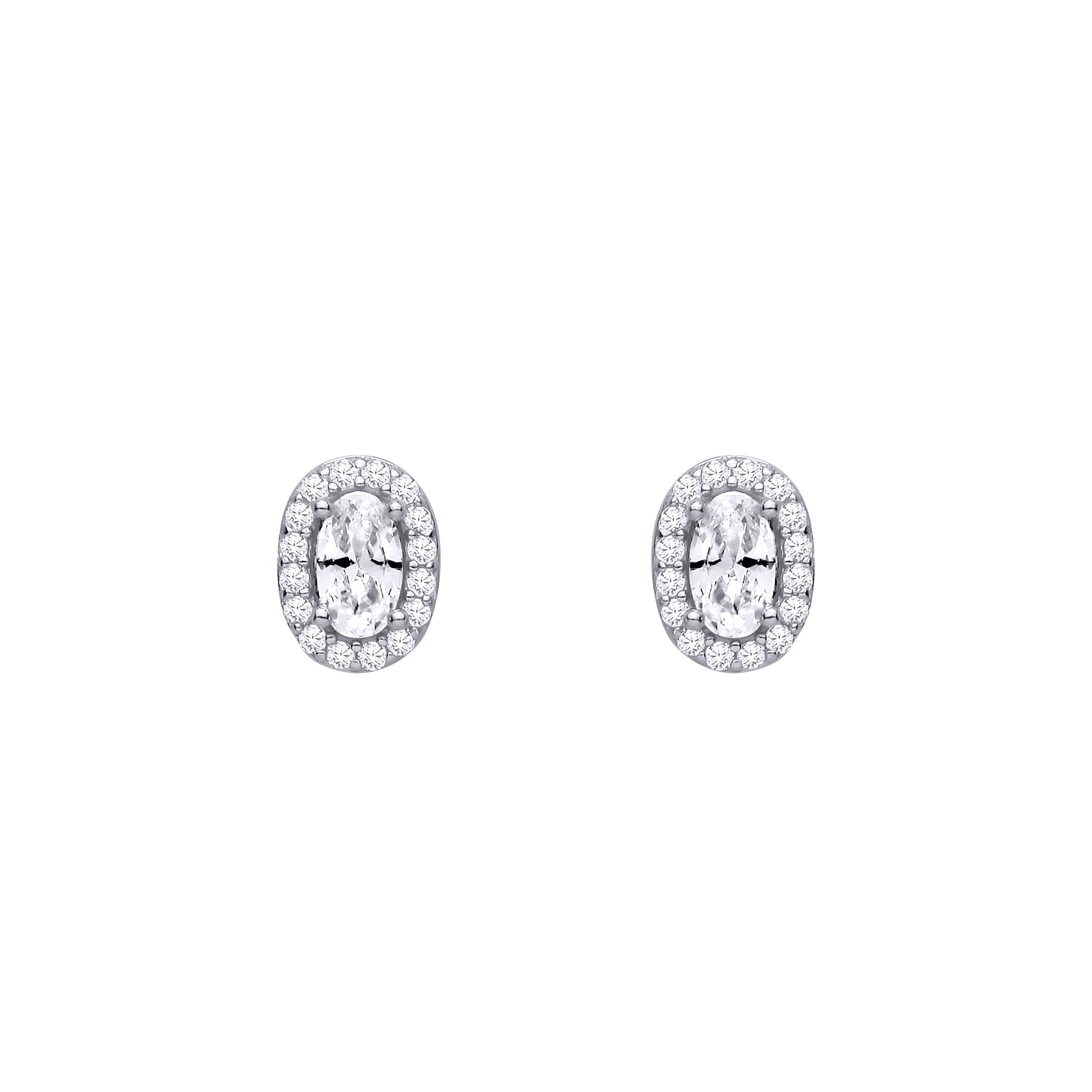 Silver  Oval CZ Oval Halo Solitaire Cluster Drop Stud Earrings - EAG1464