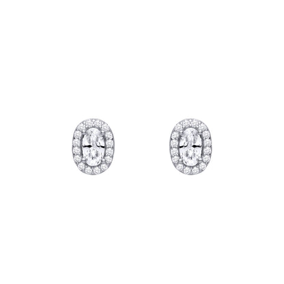 Silver  Oval CZ Oval Halo Solitaire Cluster Drop Stud Earrings - EAG1464