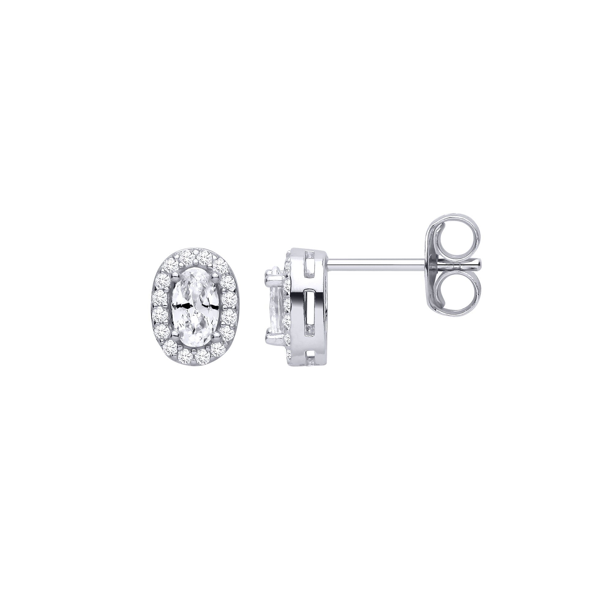 Silver  Oval CZ Oval Halo Solitaire Cluster Drop Stud Earrings - EAG1464