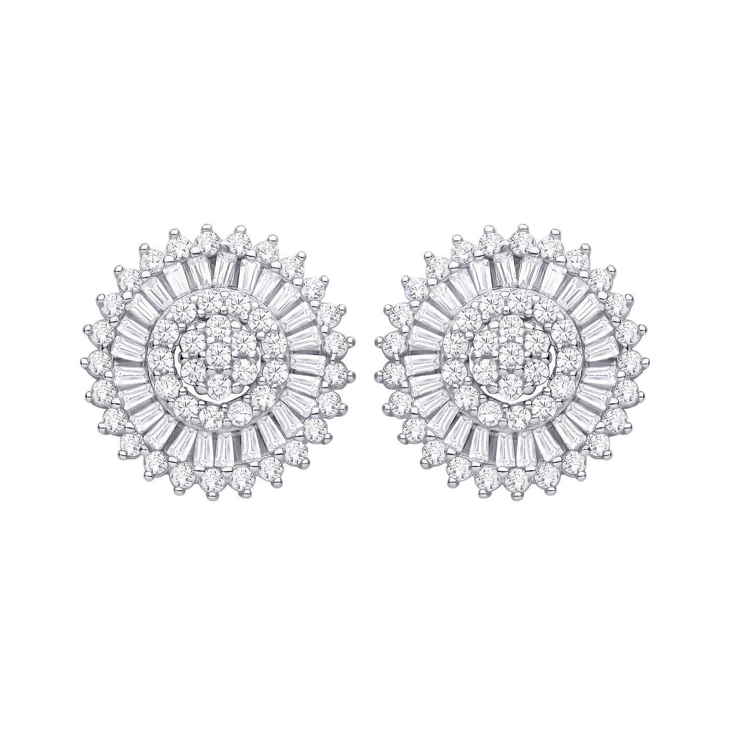 Silver  CZ Radial Sunshine Sunburst Sunflower Halo Stud Earrings - EAG1466