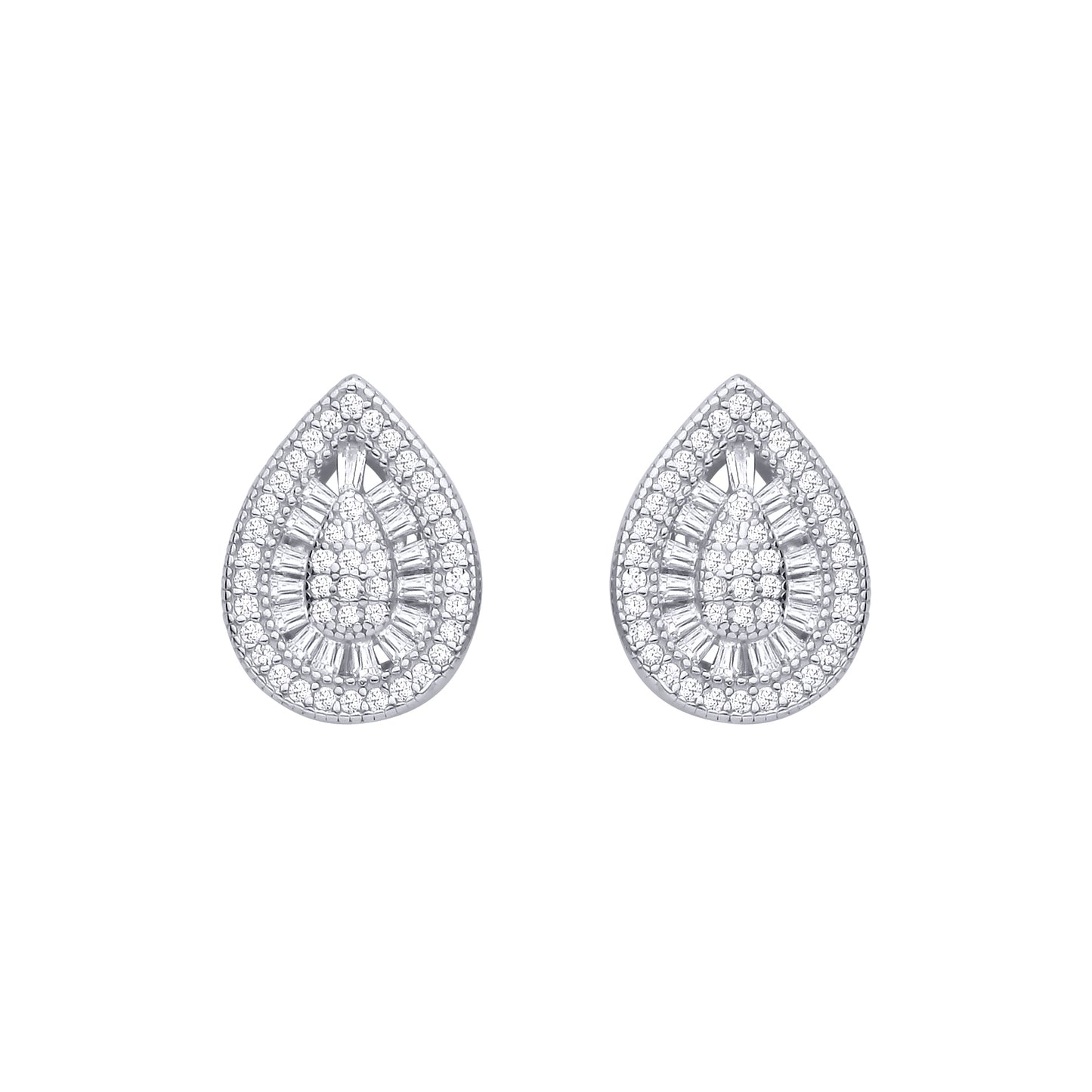 Silver  CZ Pear Drop Cluster Stud Earrings - EAG1467