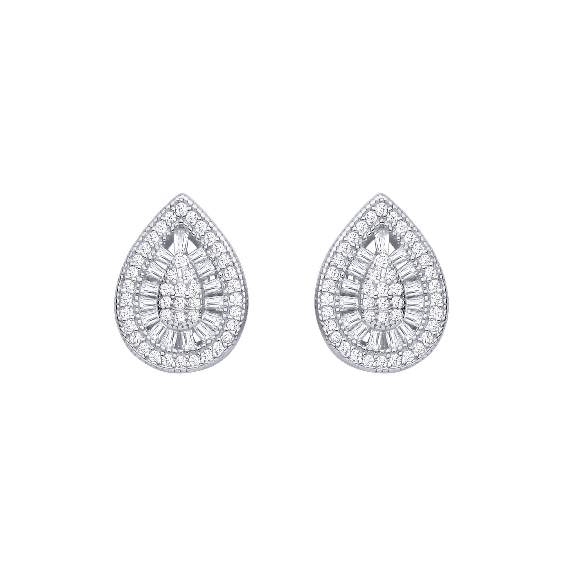 Silver  CZ Pear Drop Cluster Stud Earrings - EAG1467