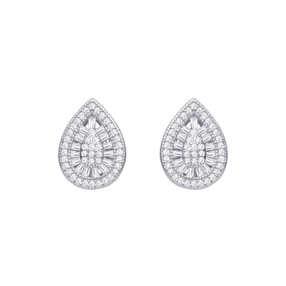 Silver  CZ Pear Drop Cluster Stud Earrings - EAG1467