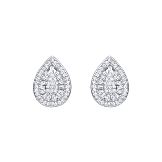 Silver  CZ Pear Drop Cluster Stud Earrings - EAG1467