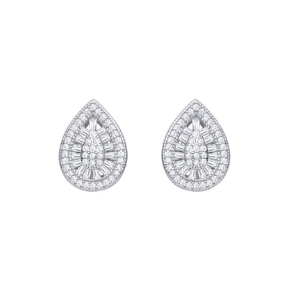 Silver  Baguette CZ Avocado Pear Halo Cluster Stud Earrings - EAG1467