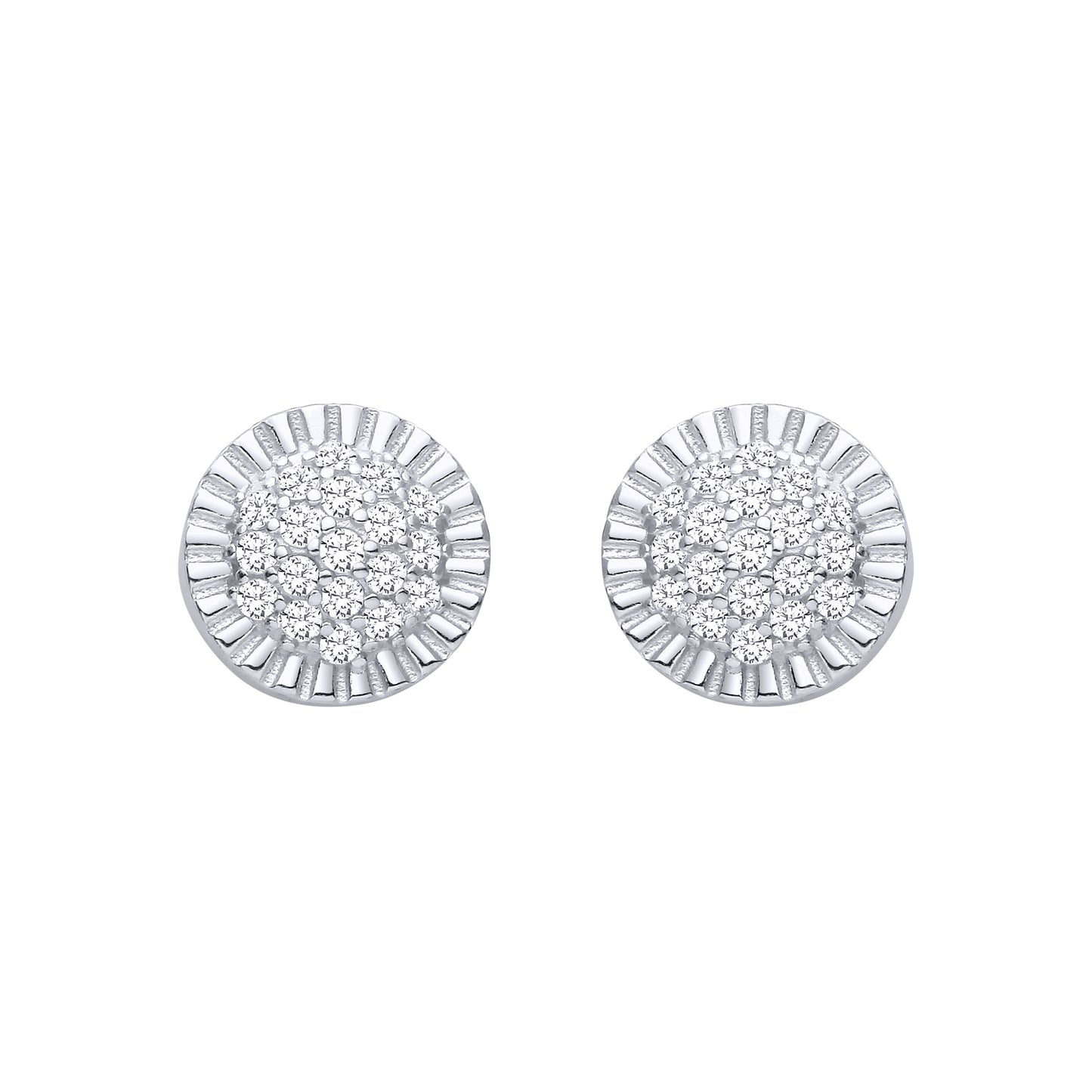 Silver  CZ Round Cluster Stud Earrings - EAG1468
