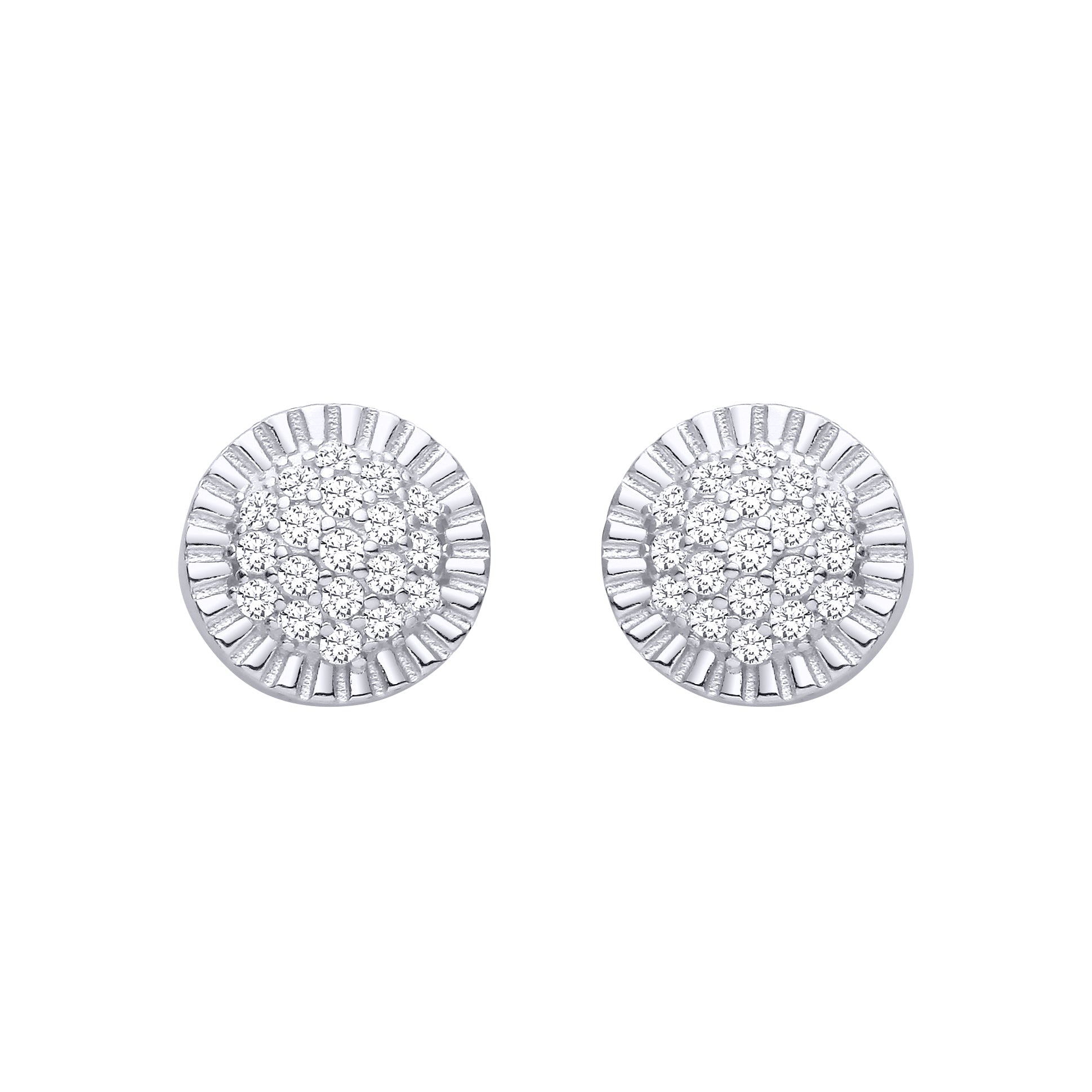 Silver  CZ Round Cluster Stud Earrings - EAG1468