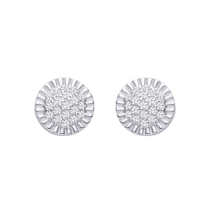 Silver  CZ Round Cluster Stud Earrings - EAG1468