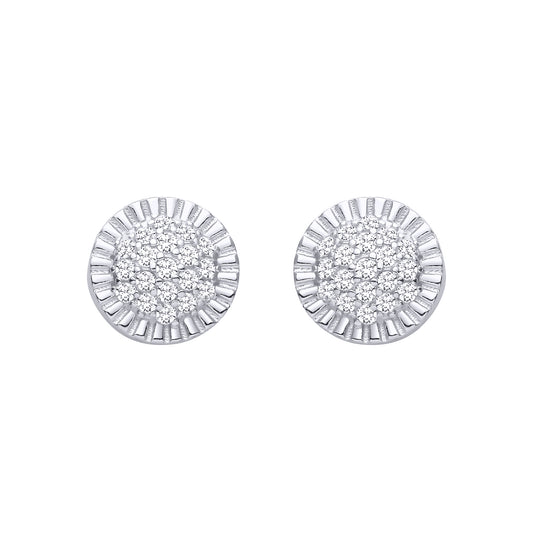 Silver  CZ Round Cluster Stud Earrings - EAG1468