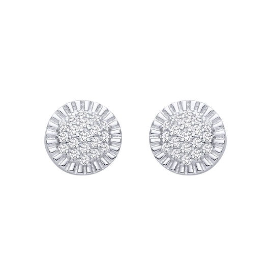Silver  CZ Round Cluster Stud Earrings - EAG1468