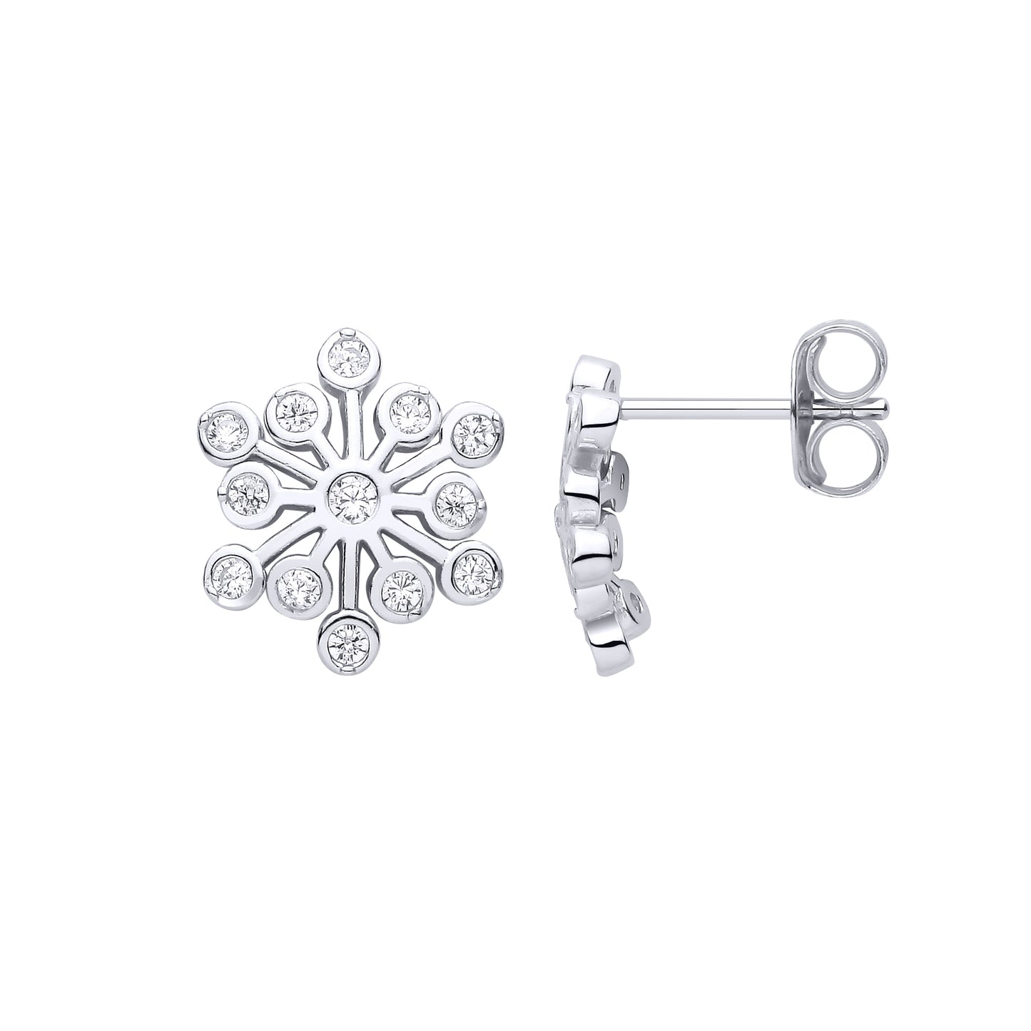 Silver  CZ Firework Snowflake Atom Starburst Cluster Drop Earrings - EAG1470