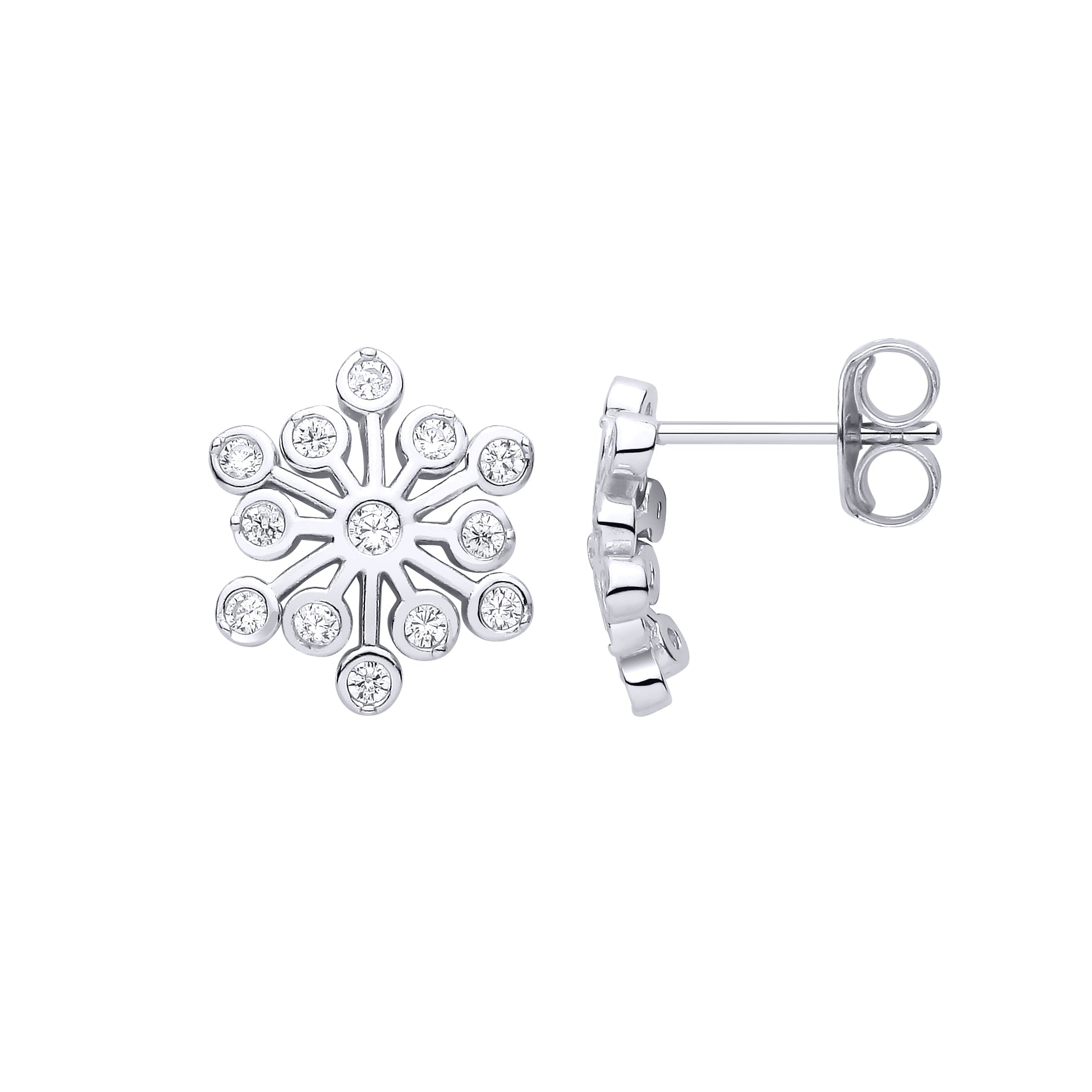 Silver  CZ Firework Snowflake Atom Starburst Cluster Drop Earrings - EAG1470