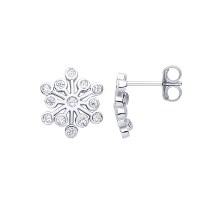 Silver  CZ Firework Snowflake Atom Starburst Cluster Drop Earrings - EAG1470