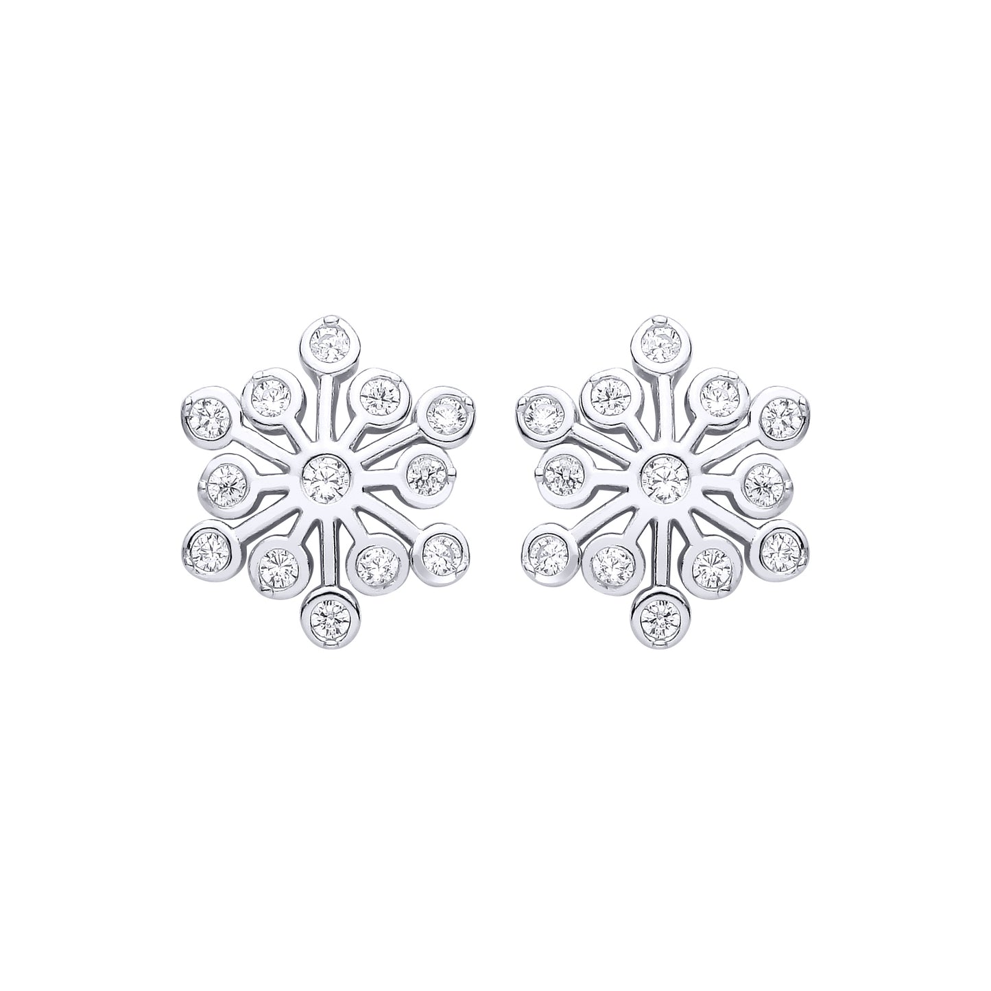 Silver  CZ Firework Snowflake Atom Starburst Cluster Drop Earrings - EAG1470