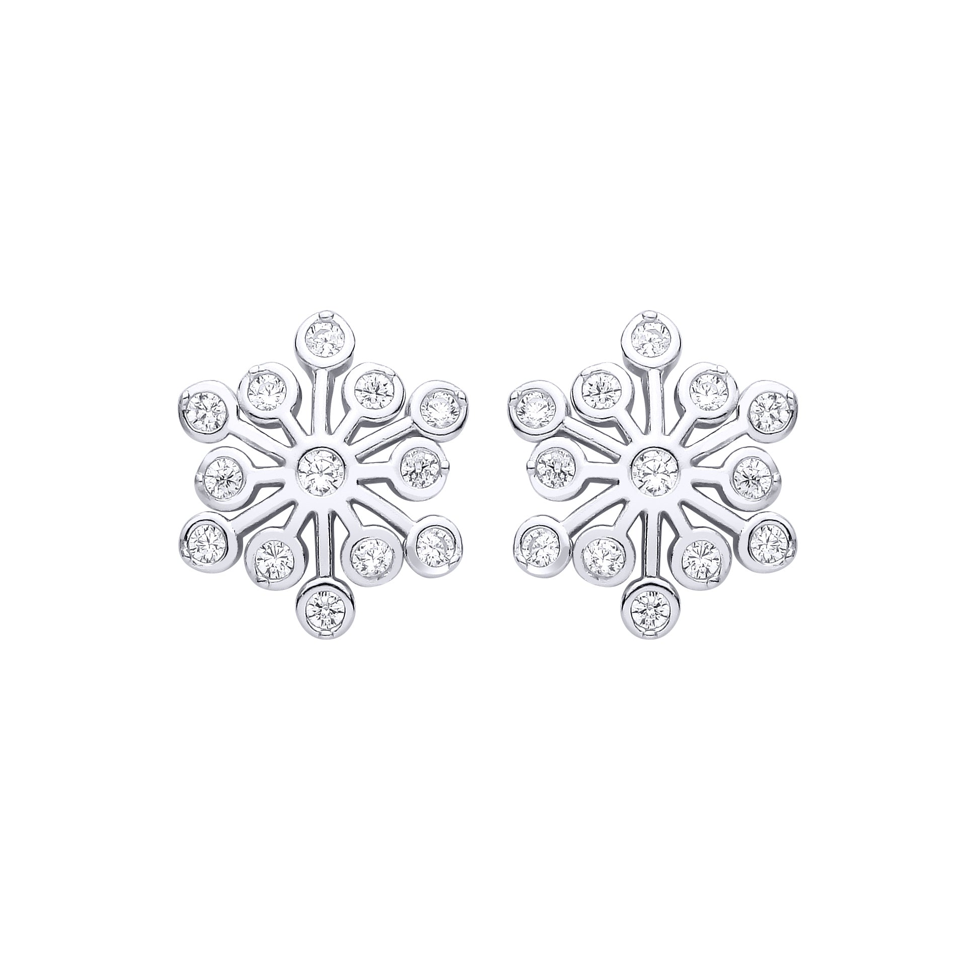 Silver  CZ Firework Snowflake Atom Starburst Cluster Drop Earrings - EAG1470
