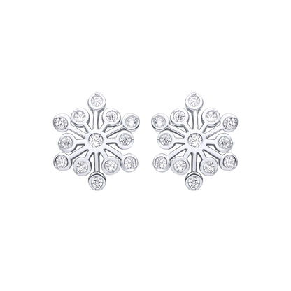 Silver  CZ Firework Snowflake Atom Starburst Cluster Drop Earrings - EAG1470