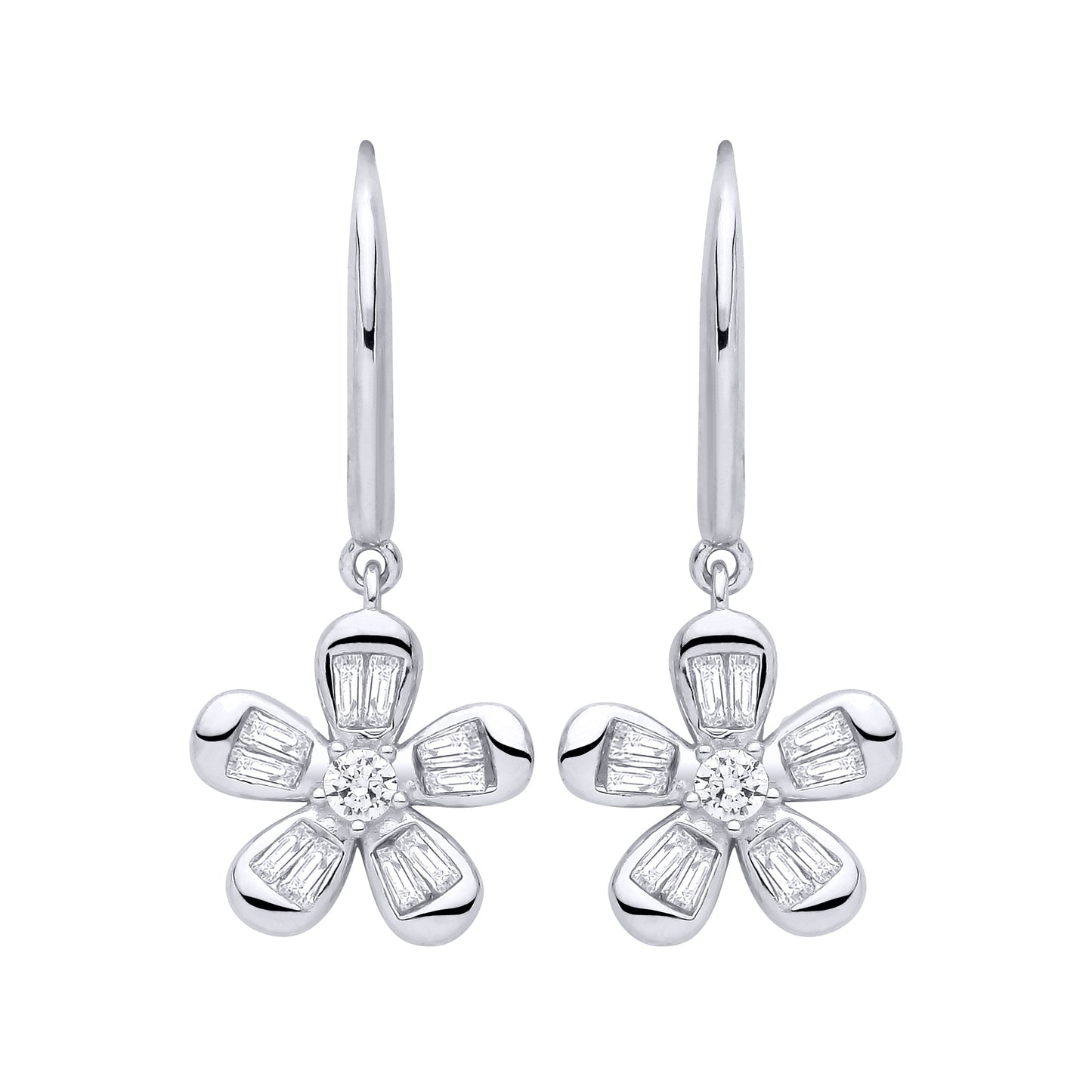 Silver  CZ Flower Drop Earrings - EAG1471