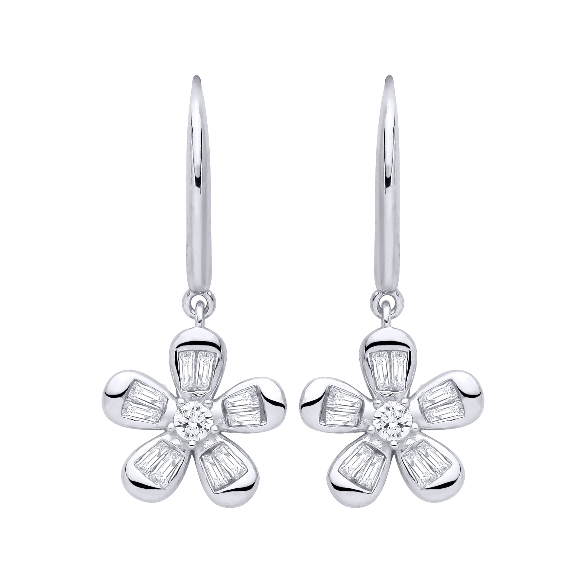 Silver  CZ Flower Drop Earrings - EAG1471