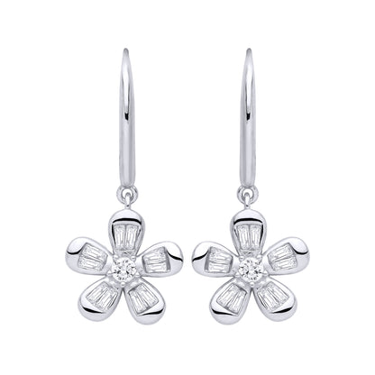 Silver  CZ Flower Drop Earrings - EAG1471