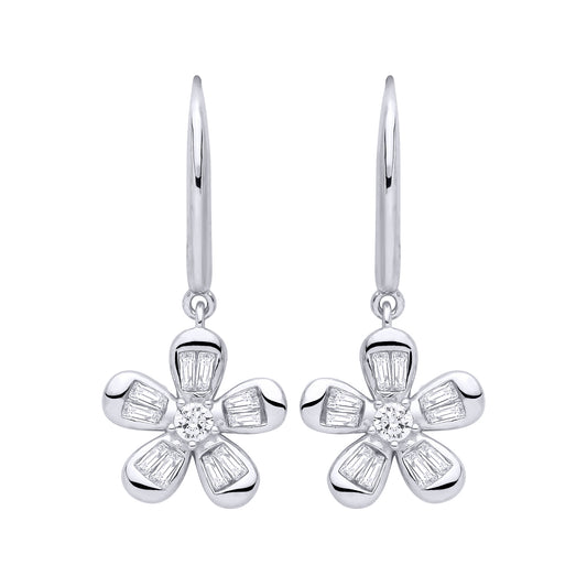 Silver  CZ Flower Drop Earrings - EAG1471