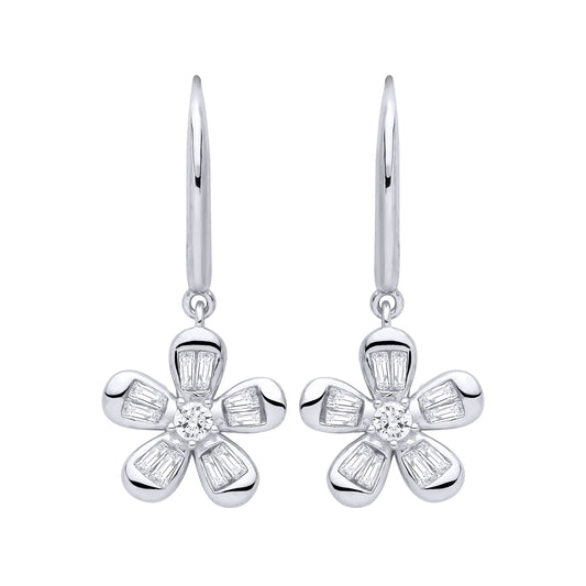 Silver  CZ Flower Drop Earrings - EAG1471