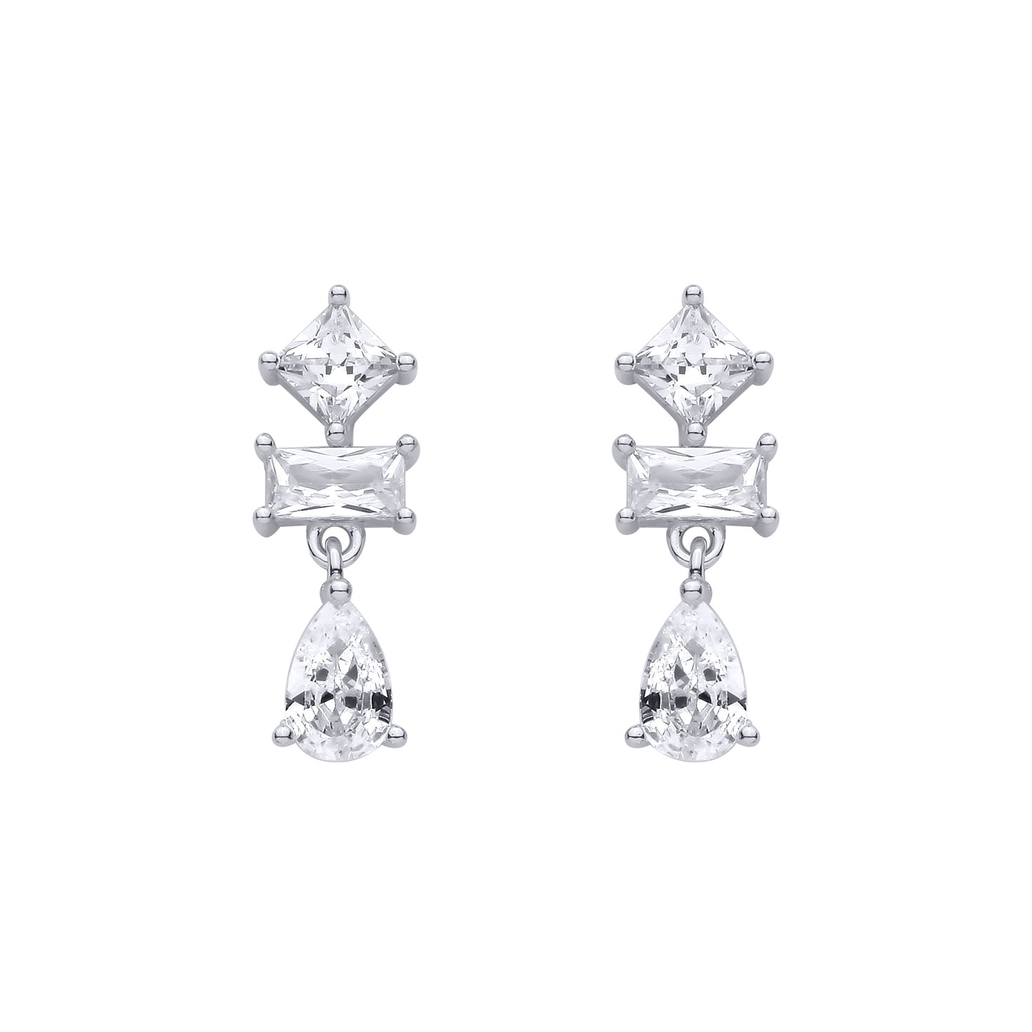 Silver  CZ Fancy Shapes Dangle Drop Earrings - EAG1472