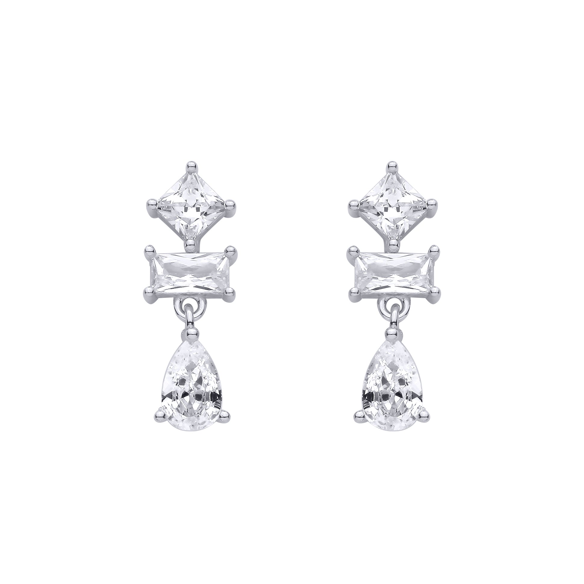 Silver  CZ Fancy Shapes Dangle Drop Earrings - EAG1472