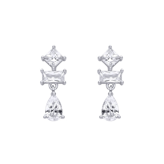 Silver  CZ Fancy Shapes Dangle Drop Earrings - EAG1472