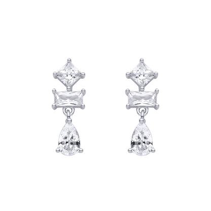 Silver  Pear & Princess CZ Geometric Mashup Trilogy Drop Earrings - EAG1472