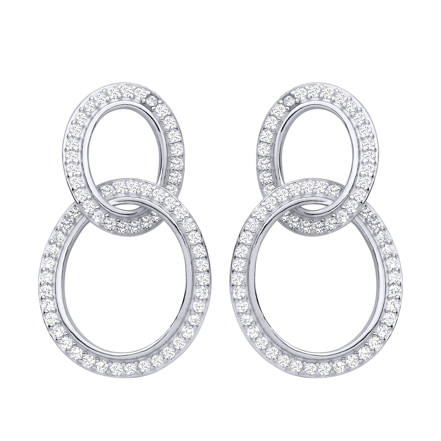 Silver  CZ Interlocking Oval Link Drop Earrings - EAG1474