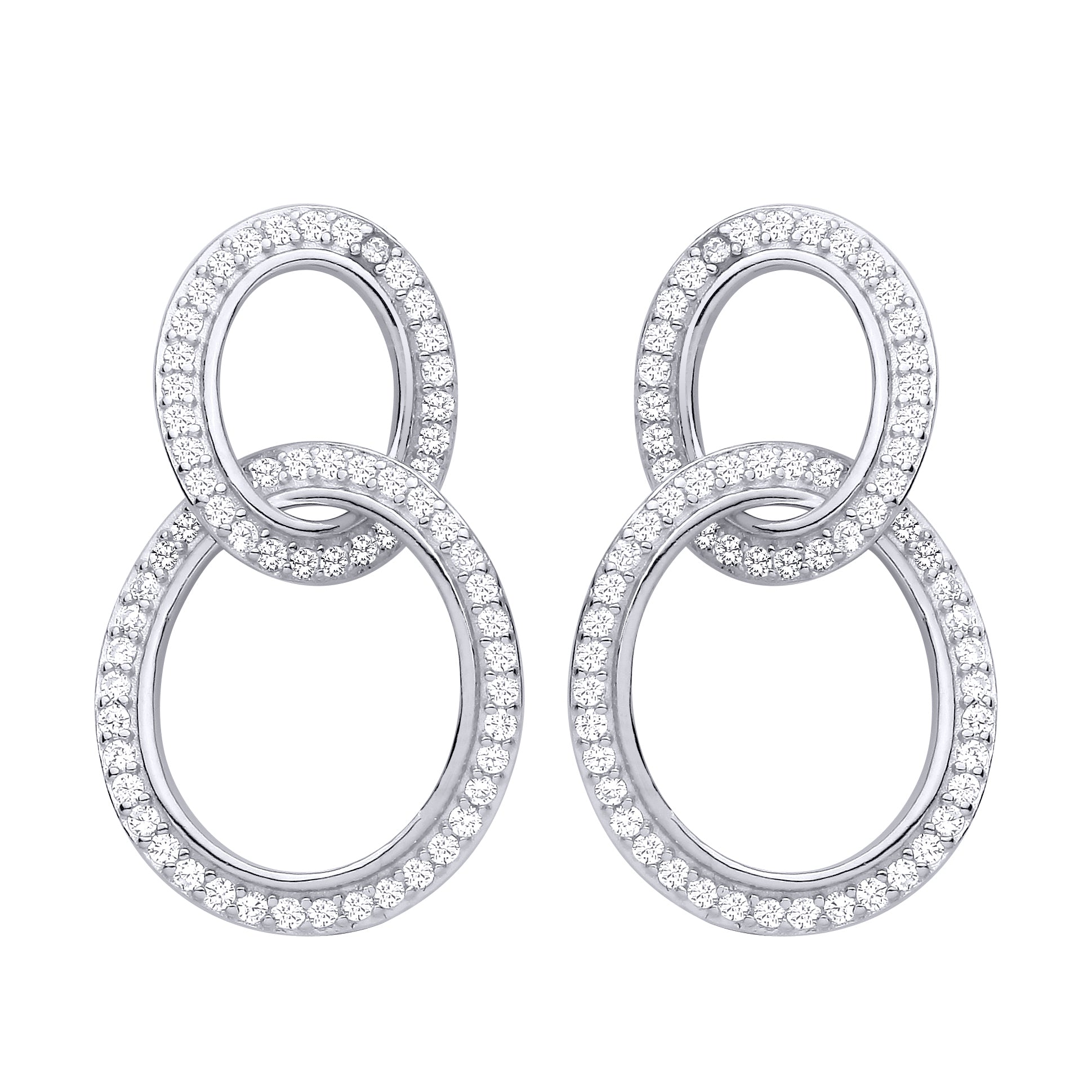 Silver  CZ Interlocking Oval Link Drop Earrings - EAG1474