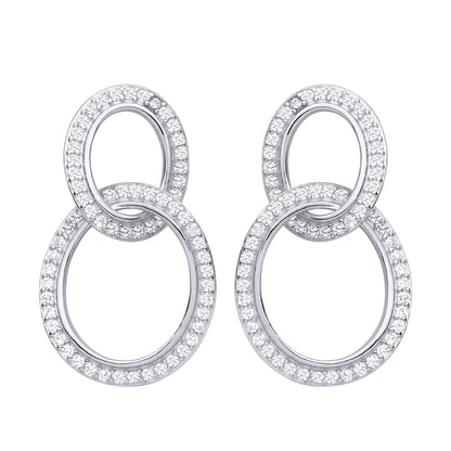 Silver  CZ Interlocking Oval Link Drop Earrings - EAG1474