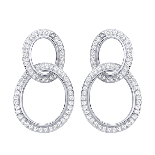 Silver  CZ Interlocking Oval Link Drop Earrings - EAG1474