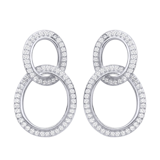 Silver  CZ Interlocking Oval Link Drop Earrings - EAG1474