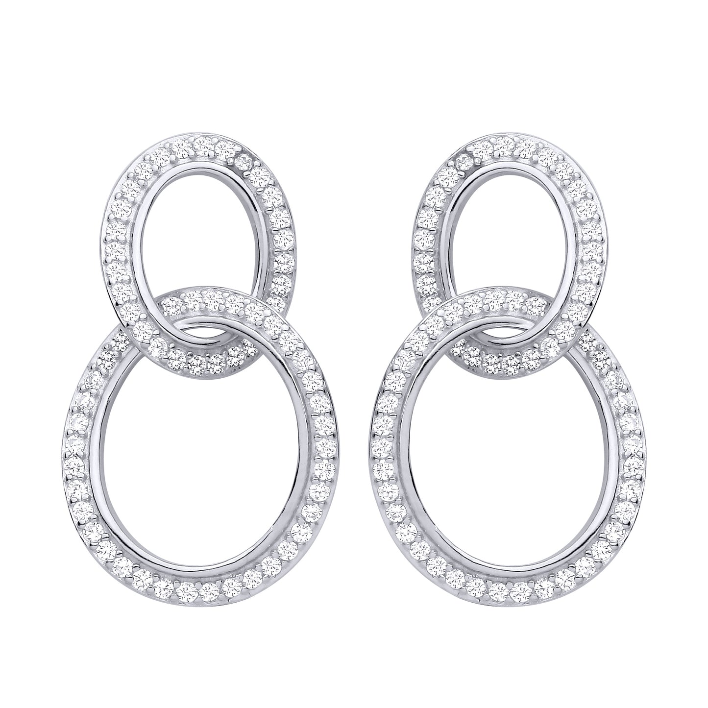 Silver  CZ Interlocked Wavy Oval Halo Loop Figure 8 Drop Earrings - EAG1474