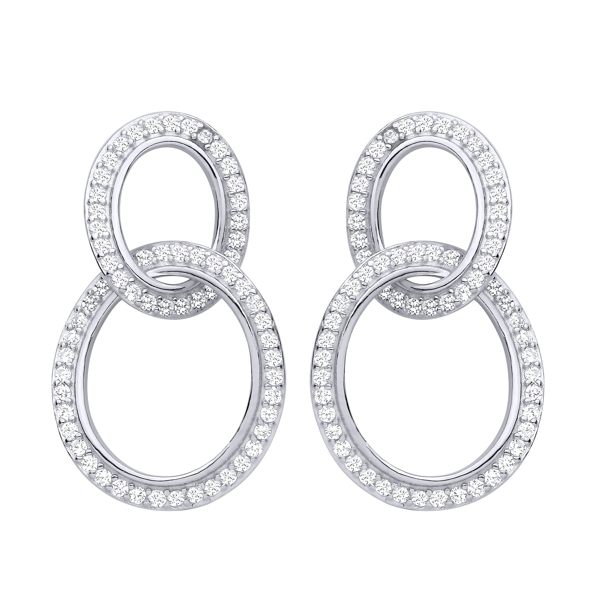 Silver  CZ Interlocked Wavy Oval Halo Loop Figure 8 Drop Earrings - EAG1474