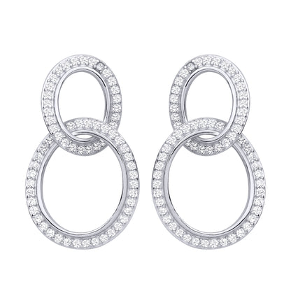 Silver  CZ Interlocked Wavy Oval Halo Loop Figure 8 Drop Earrings - EAG1474