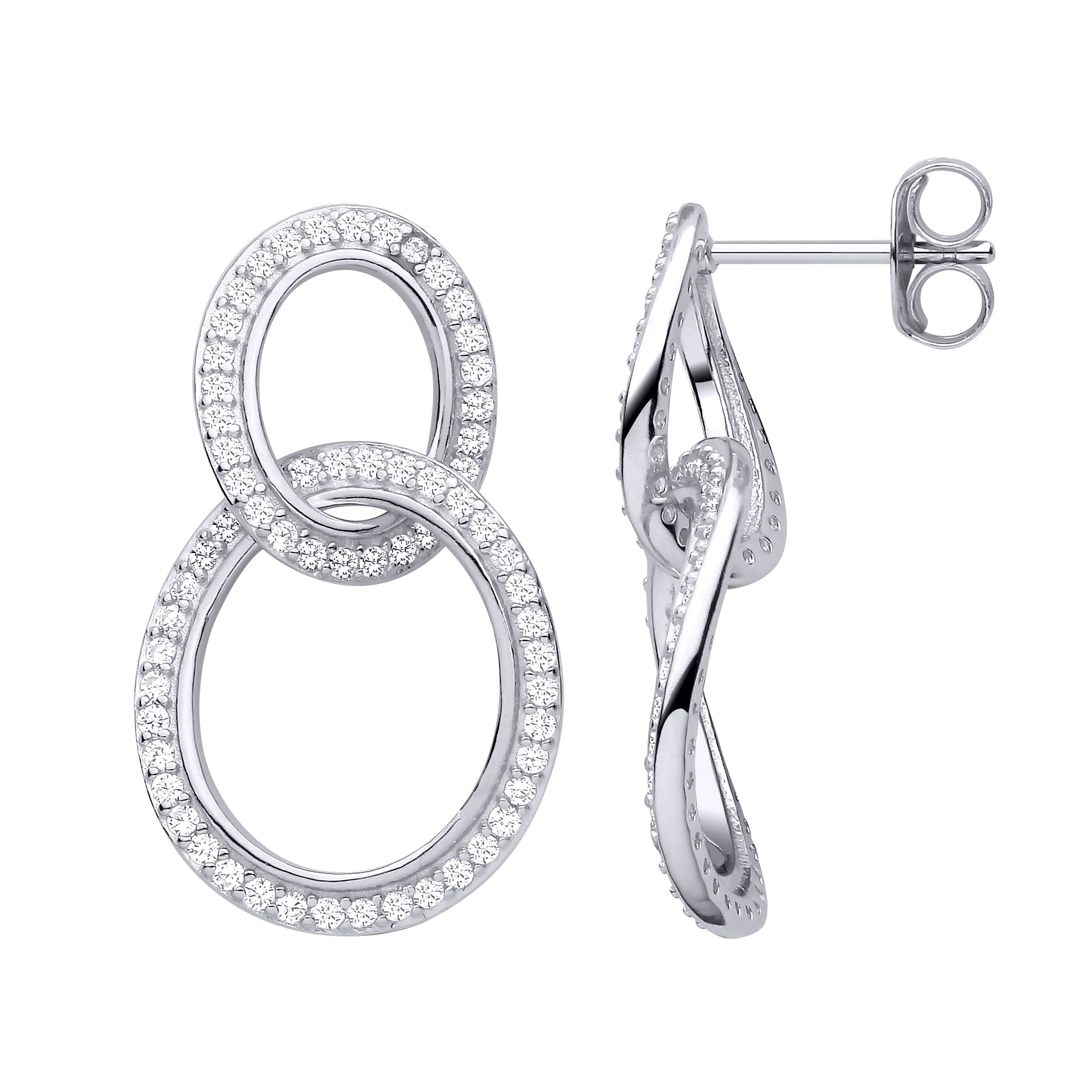 Silver  CZ Interlocked Wavy Oval Halo Loop Figure 8 Drop Earrings - EAG1474