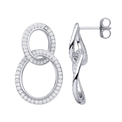Silver  CZ Interlocked Wavy Oval Halo Loop Figure 8 Drop Earrings - EAG1474