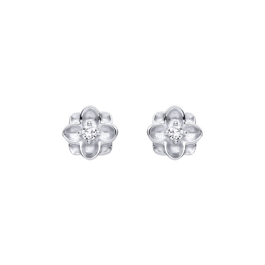 Silver  CZ Flower Stud Earrings - EAG1475