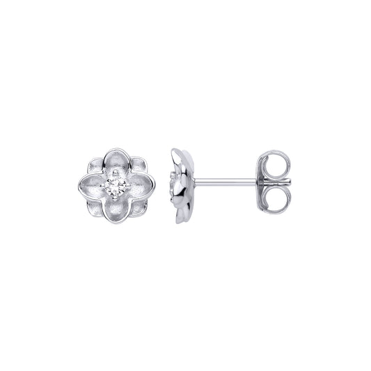 Silver  CZ Flower Stud Earrings - EAG1475