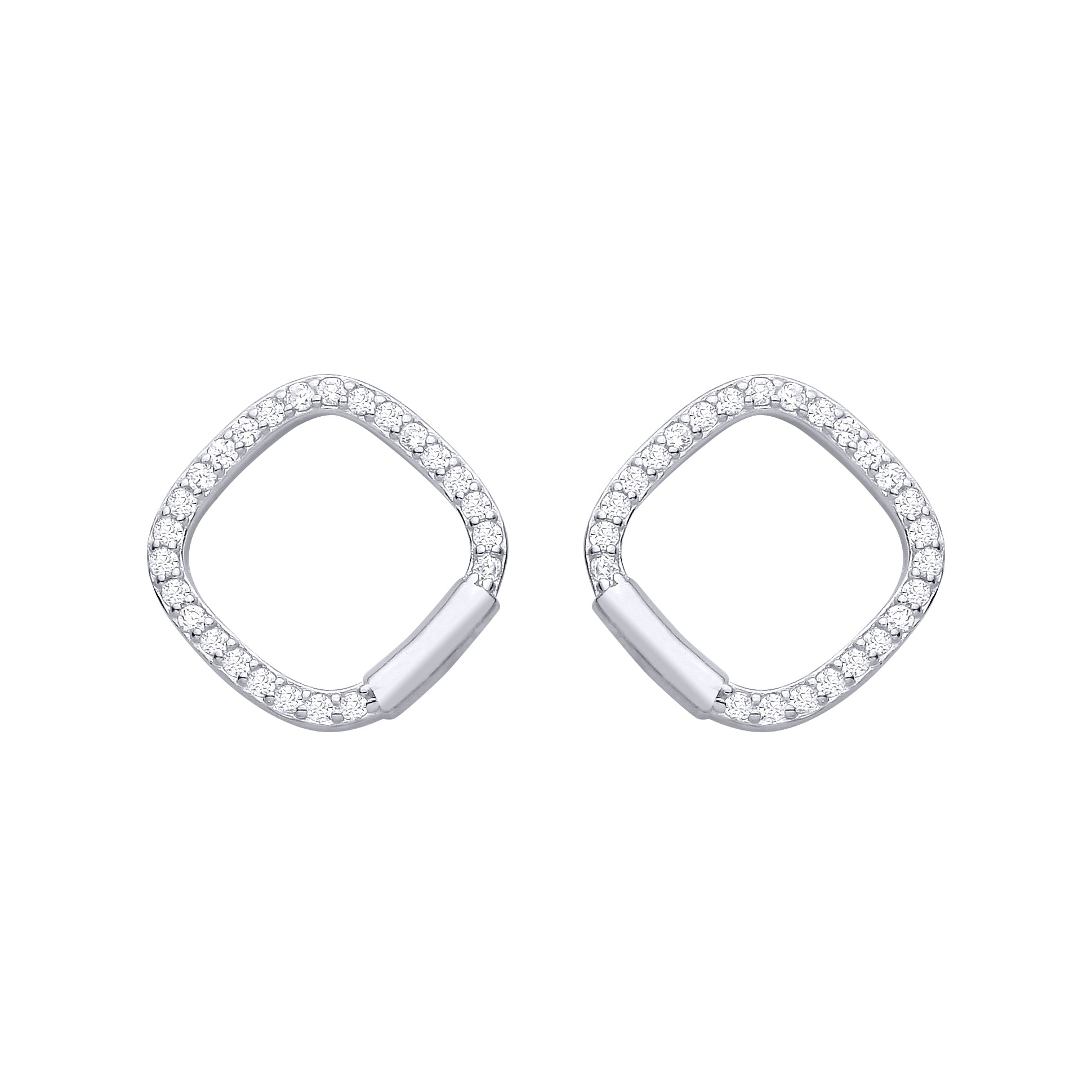 Silver  CZ Square Cutout Stud Earrings - EAG1477
