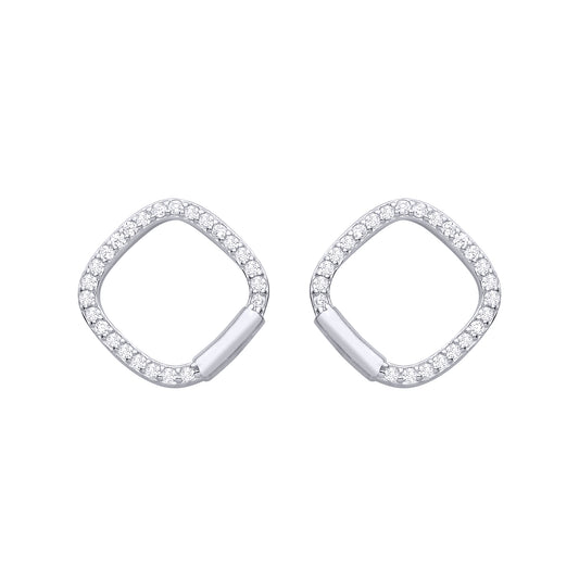 Silver  CZ Square Cutout Stud Earrings - EAG1477