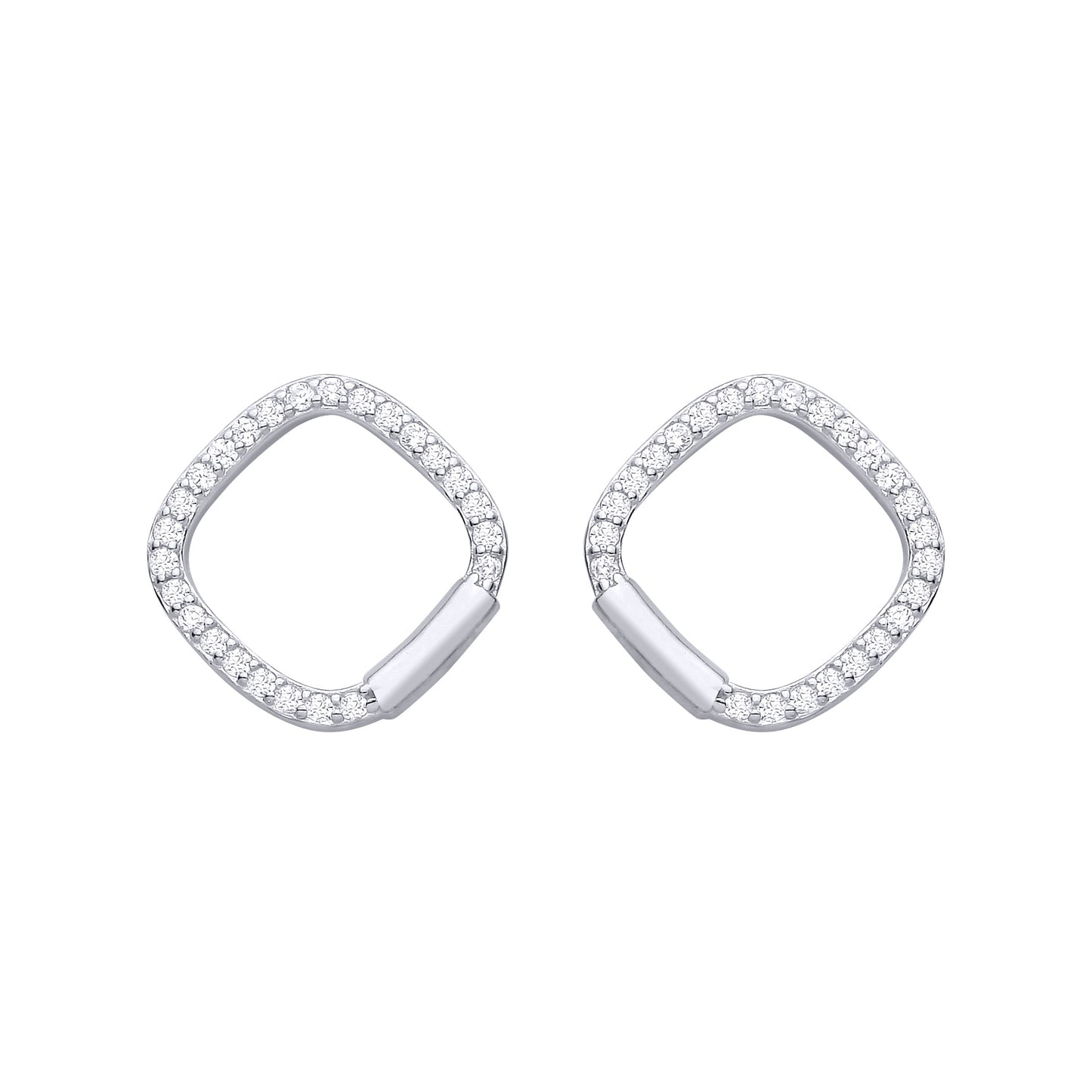 Silver  CZ Soft Cornered Square Cushion Halo Kite Drop Earrings - EAG1477