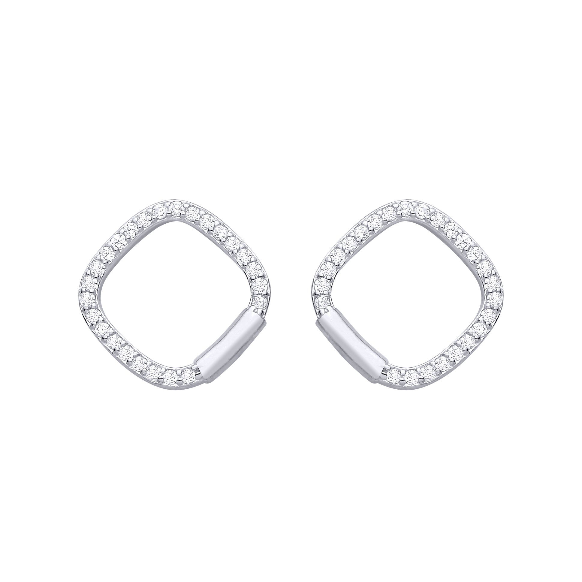 Silver  CZ Soft Cornered Square Cushion Halo Kite Drop Earrings - EAG1477