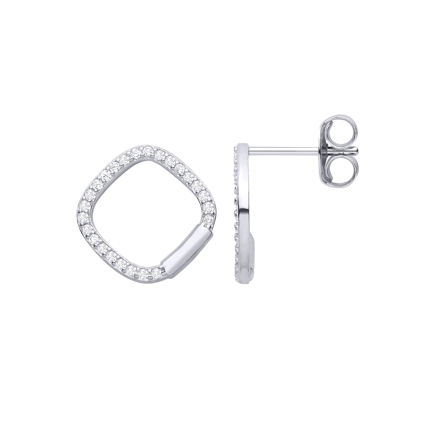 Silver  CZ Soft Cornered Square Cushion Halo Kite Drop Earrings - EAG1477